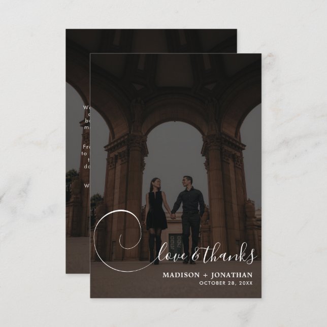 Carte De Remerciements Chic Calligraphie gris foncé 2 Mariage photo (Devant / Derrière)