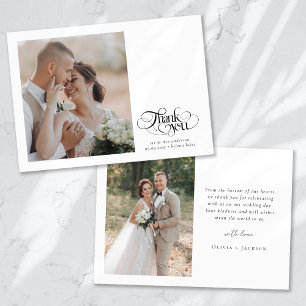 Carte De Remerciements Chic Calligraphie Script Coeur Photo Mariage