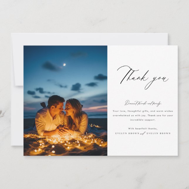 Carte De Remerciements Chic Calligraphie Script Mariage photo (Devant)