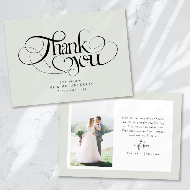 Carte De Remerciements Chic Calligraphie Script Mariage photo (Créateur téléchargé)