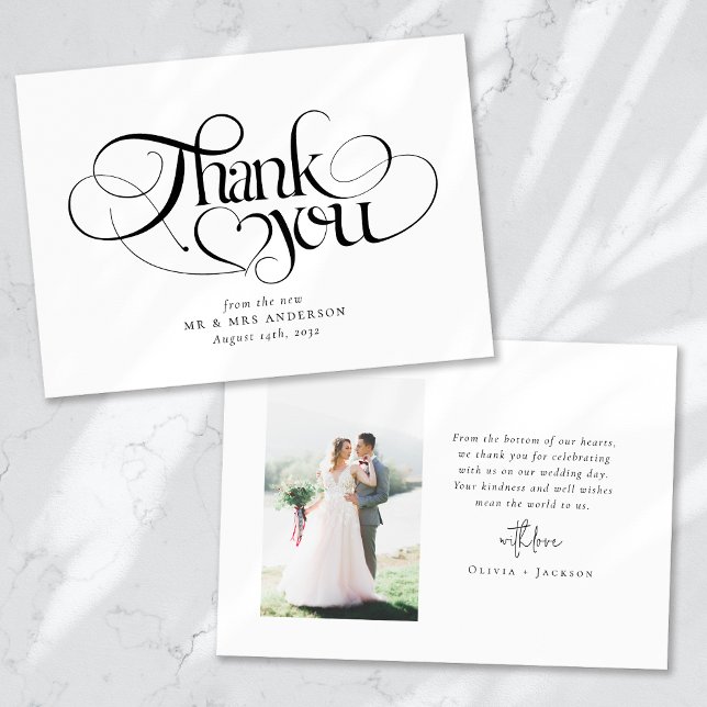 Carte De Remerciements Chic Calligraphie Script Mariage photo (Créateur téléchargé)