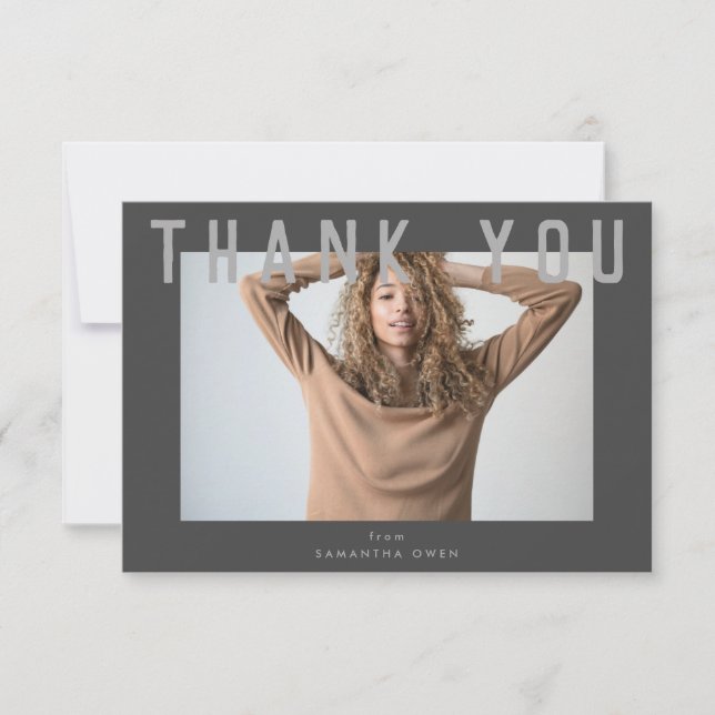Carte De Remerciements chic chic chic chic grise photo élégante (Devant)