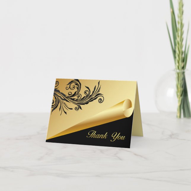 Carte de remerciements chic de noir et d'or (Devant)