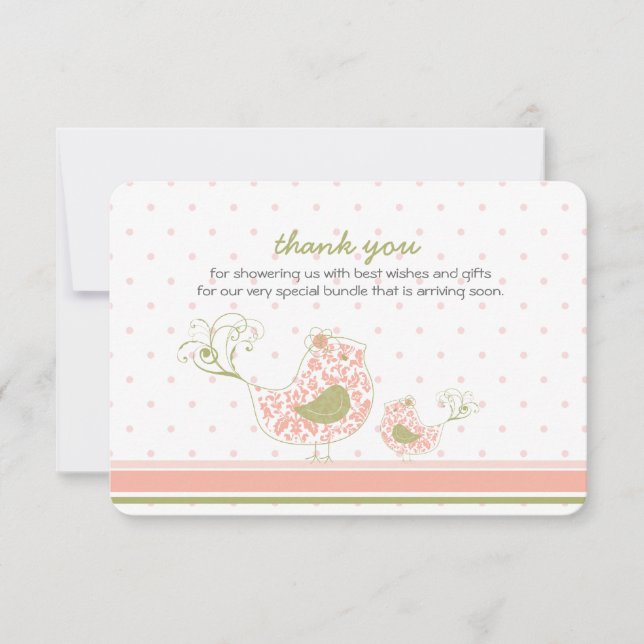 Carte de remerciements chic d'oiseau de maman (Devant)