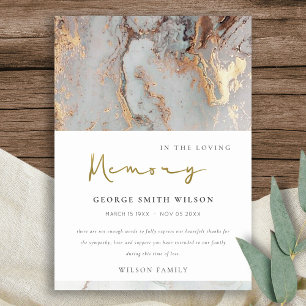 CARTE DE REMERCIEMENTS CHIC DUSKY WHITE GREY GOLD AGATE SYMPATHIE MEMORIA