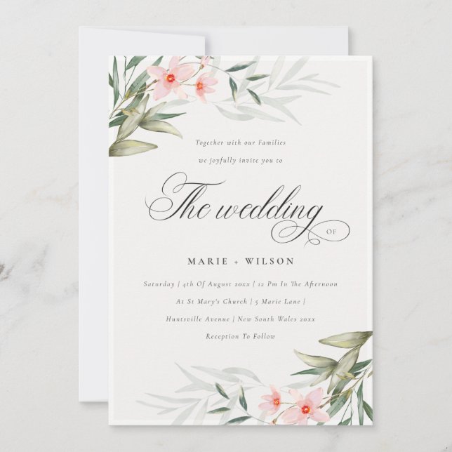 Carte De Remerciements Chic Elegant Blush Greenery Mariage Floral Inviter (Devant)