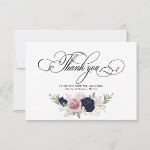 Carte De Remerciements Chic Elegant Blush Mariage bleu marine