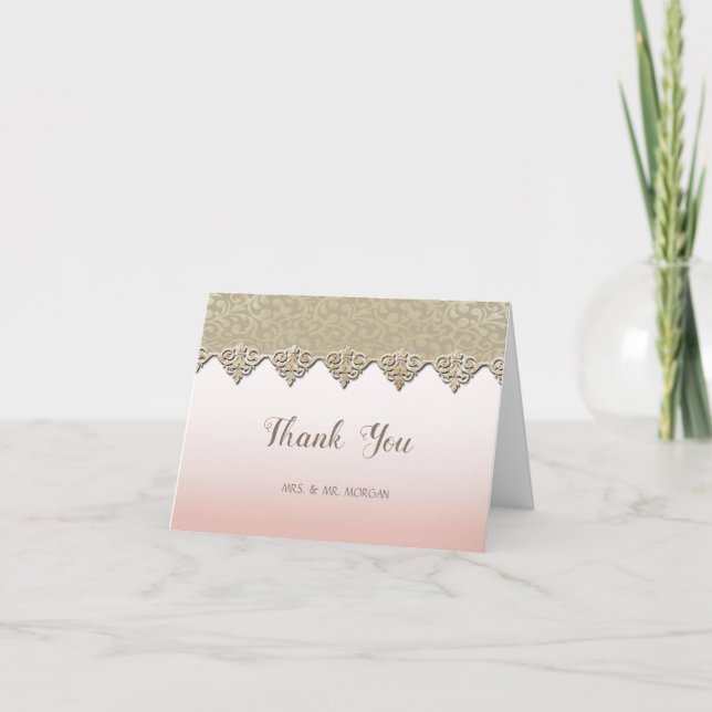 Carte De Remerciements Chic Élégant Damas (Devant)