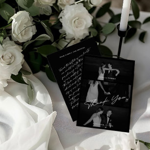 Carte De Remerciements Chic Elegant Script Black 3 Mariage photo