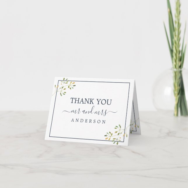 Carte De Remerciements Chic Eucalyptus Foliage Marine Blue Mariage Photo (Devant)