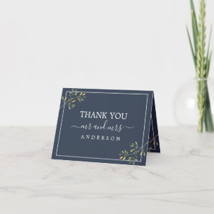 Carte De Remerciements Chic Eucalyptus Foliage Marine Blue Mariage Photo