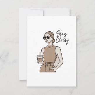 Carte De Remerciements Chic Fashion Girl Stay Classy  Aesthetic Minimal 