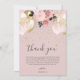 Carte De Remerciements Chic fille rose & or Anniversaire