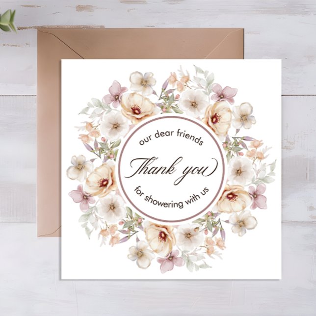 Carte De Remerciements Chic Fleurs Aquarelle Bébé en Fleur Mariage Shower (Chic Floral Watercolor Baby in Bloom Bridal Shower Thank You Card)