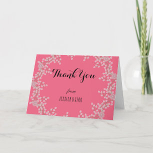 Carte De Remerciements Chic Fleurs Roses et Perles Mariage Remerciement