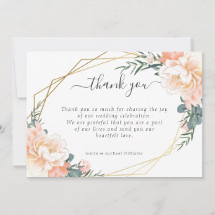 Carte De Remerciements Chic Floral Blush Peach Gold Mint Green Mariage