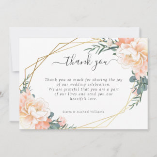 Carte De Remerciements Chic Floral Blush Peach Gold Mint Green Mariage