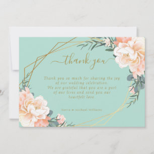 Carte De Remerciements Chic Floral Blush Peach Gold Mint Green Mariage