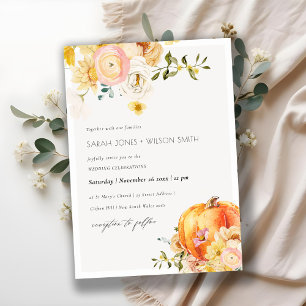 Carte De Remerciements Chic Floral Orange Automne Citrouille Mariage Invi