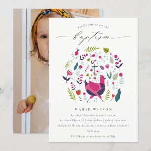 Carte De Remerciements Chic Folk Farm Floral Birdie Photo Baptême Invitat