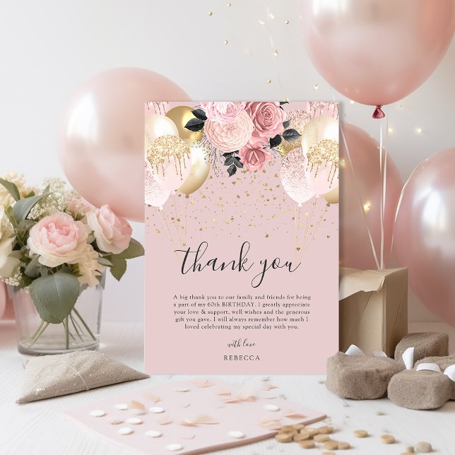 Carte De Remerciements Chic Girly Anniversaire Rose & Or  (Créateur téléchargé)