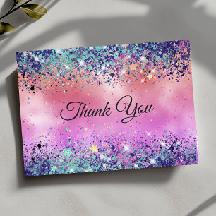 Carte De Remerciements Chic girly iridescent licorne monogramme pailleté
