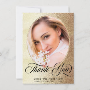 Carte De Remerciements Chic Gold Elegant Black Script Photo Graduation