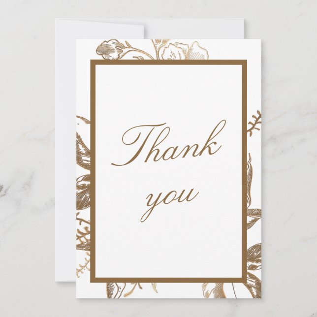 Carte De Remerciements Chic Gold & White Faux Metal Floral Photo Mariage (Devant)