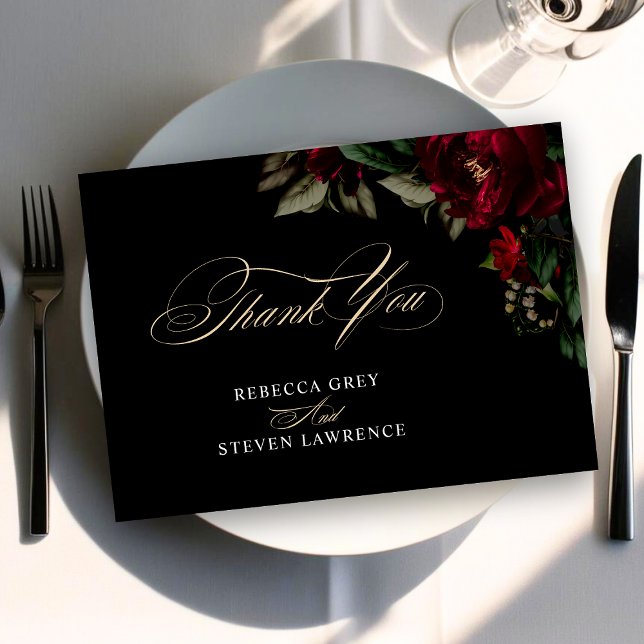 Carte De Remerciements Chic gothique vert rouge rouge moody mariage (Créateur téléchargé)