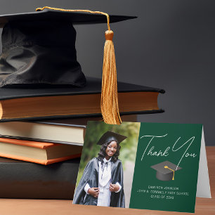 Carte De Remerciements Chic Green Graduate Photo Diplôme sur mesure