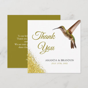 Carte De Remerciements Chic Green Hummingbird et Gold Dust Mariage