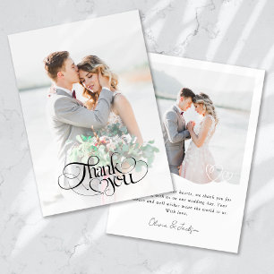 Carte De Remerciements Chic Heart Calligraphy Modern Photo Mariage