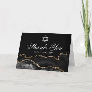 Carte De Remerciements Chic Juif Bar Mitzvah Black Gold Star de David