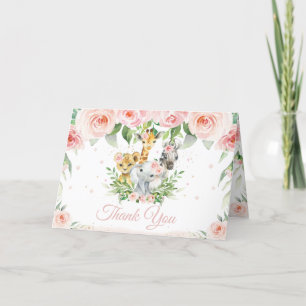Carte De Remerciements Chic Jungle Animaux Blush rose Baby shower Floral