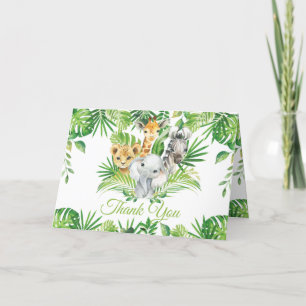 Carte De Remerciements Chic Jungle Animaux Verdure Baby shower d'annivers