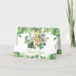 Carte De Remerciements Chic Jungle Animaux Verdure Baby shower d'annivers