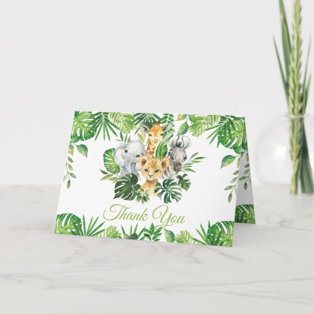 Carte De Remerciements Chic Jungle Animaux Verdure Baby shower d'annivers (Devant)