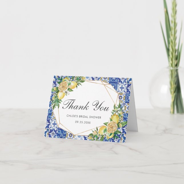 Carte De Remerciements Chic Lemon Baby shower nuptial méditerranéen (Devant)