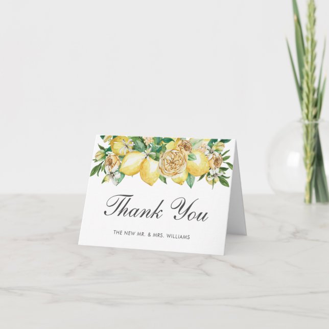 Carte De Remerciements Chic Lemon Cirtus Floral Mariage Bridal (Devant)