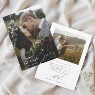 Carte De Remerciements Chic Lettre main 2 Mariage photo