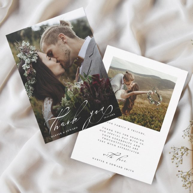 Carte De Remerciements Chic Lettre main 2 Mariage photo (Créateur téléchargé)