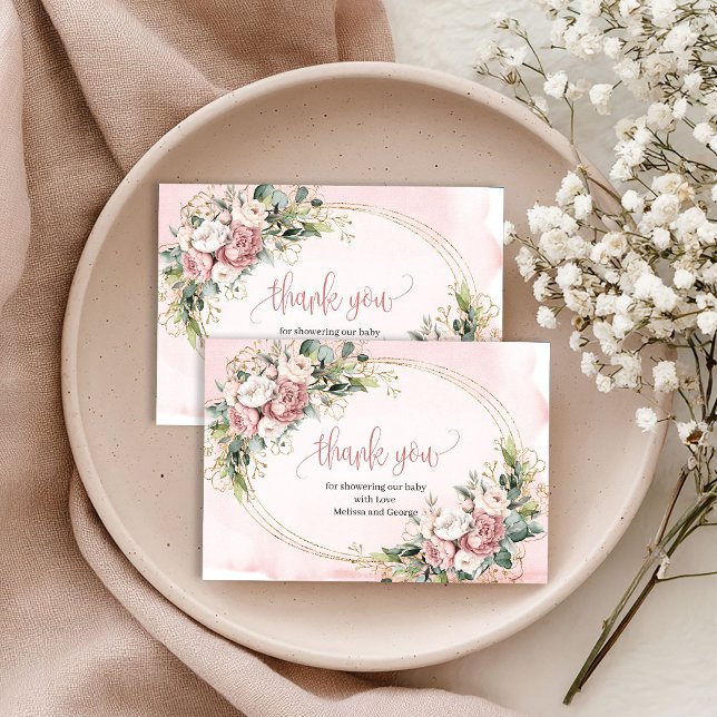 Carte De Remerciements Chic Light Pink Floral Eucalyptus Thank You Card (Chic Light Pink Floral Eucalyptus Thank You Card)