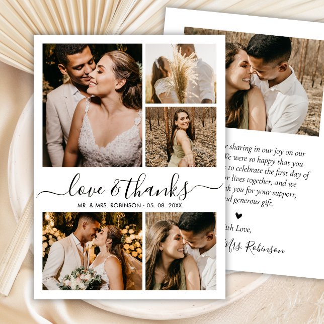 Carte De Remerciements Chic Love and Thanks Script Photo Collage Wedding (Créateur téléchargé)