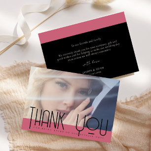 Carte De Remerciements Chic Magenta Rose Noir Photo Mariage
