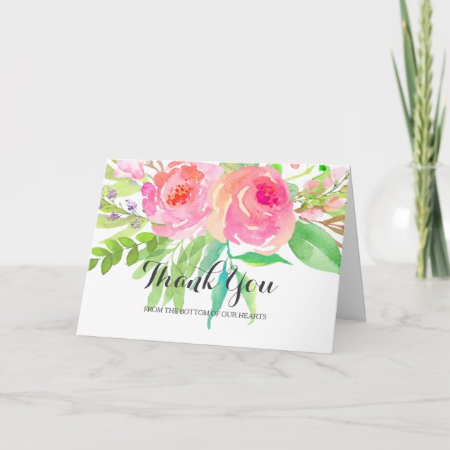 Carte De Remerciements Chic Mariage floral aquarelle|Merci (Devant)