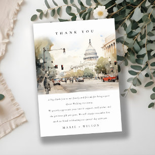 Carte De Remerciements Chic Minimal Washington DC, USA Watercolor Mariage