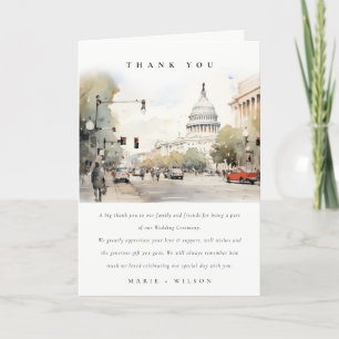 Carte De Remerciements Chic Minimal Washington DC, USA Watercolor Mariage