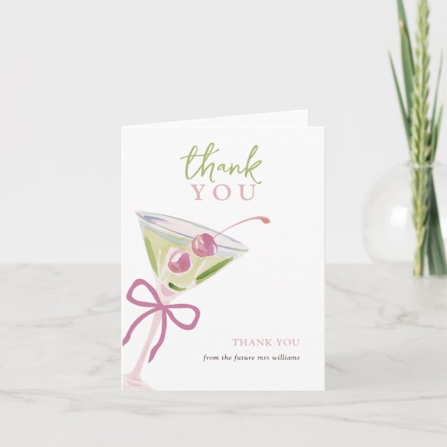 Carte De Remerciements Chic Modern Martini Bridal Shower Thank You Card (Devant)