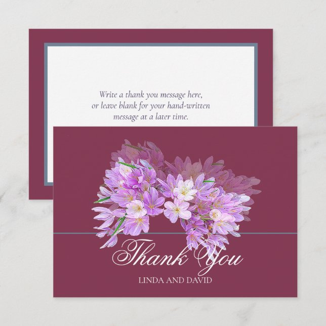 Carte De Remerciements Chic Modern Purple Crocus Bridal Shower Thank You (Devant / Derrière)