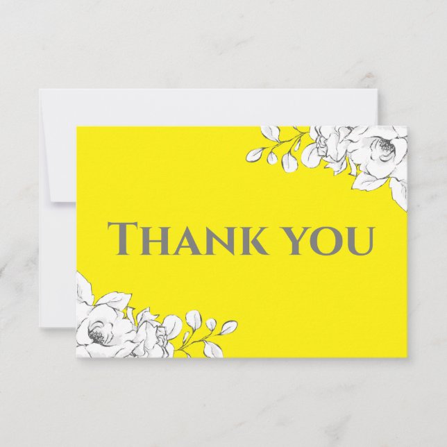 Carte De Remerciements Chic moderne brillant jaune floral blanc (Devant)
